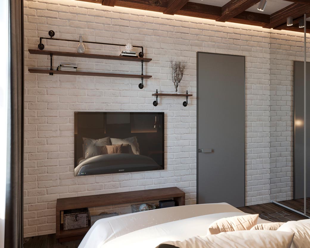 стена в спальне в стиле loft